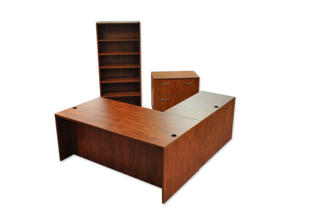 L-Shaped Desk, Bookcase, and 2 Drawer Lateral File